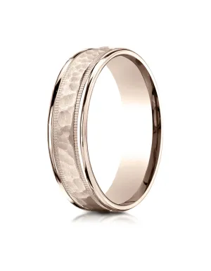 Benchmark 14K Rose Gold 6mm Comfort-Fit High Polished Squared Edge Carved Design Wedding Band Ring