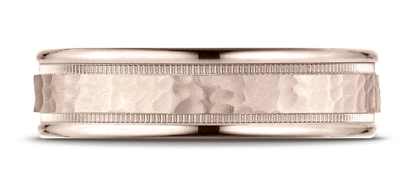Benchmark 14K Rose Gold 6mm Comfort-Fit High Polished Squared Edge Carved Design Wedding Band Ring