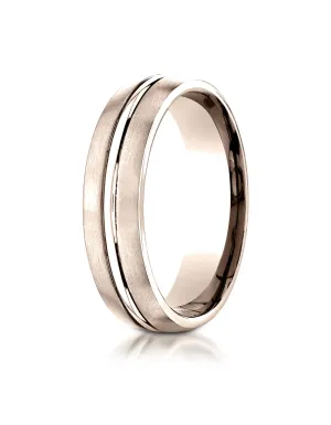 Benchmark 14k Rose Gold 6mm Comfort-Fit Satin-Finished with High Polished Center Cut Carved Design Ring