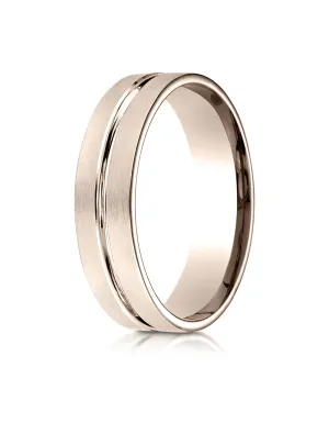 Benchmark 14K Rose Gold 6mm Comfort-Fit Satin-Finished with High Polished Center Cut Carved Design Ring