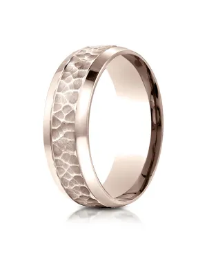 Benchmark 14K Rose Gold 7.5mm Comfort-Fit Hammered Finish Beveled Edge Design Wedding Band Ring