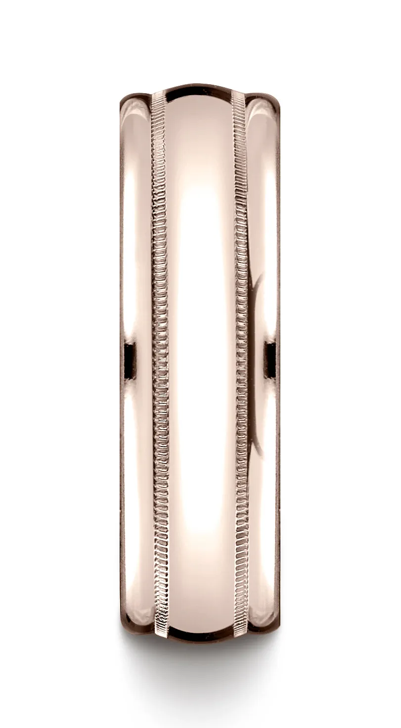 Benchmark 14K Rose Gold 7.5mm Comfort-Fit Milgrain High Polish Carved Design Wedding Band Ring