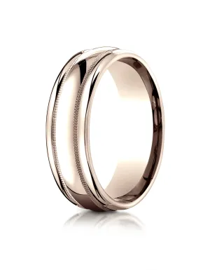 Benchmark 14K Rose Gold 7.5mm Comfort-Fit Milgrain High Polish Carved Design Wedding Band Ring
