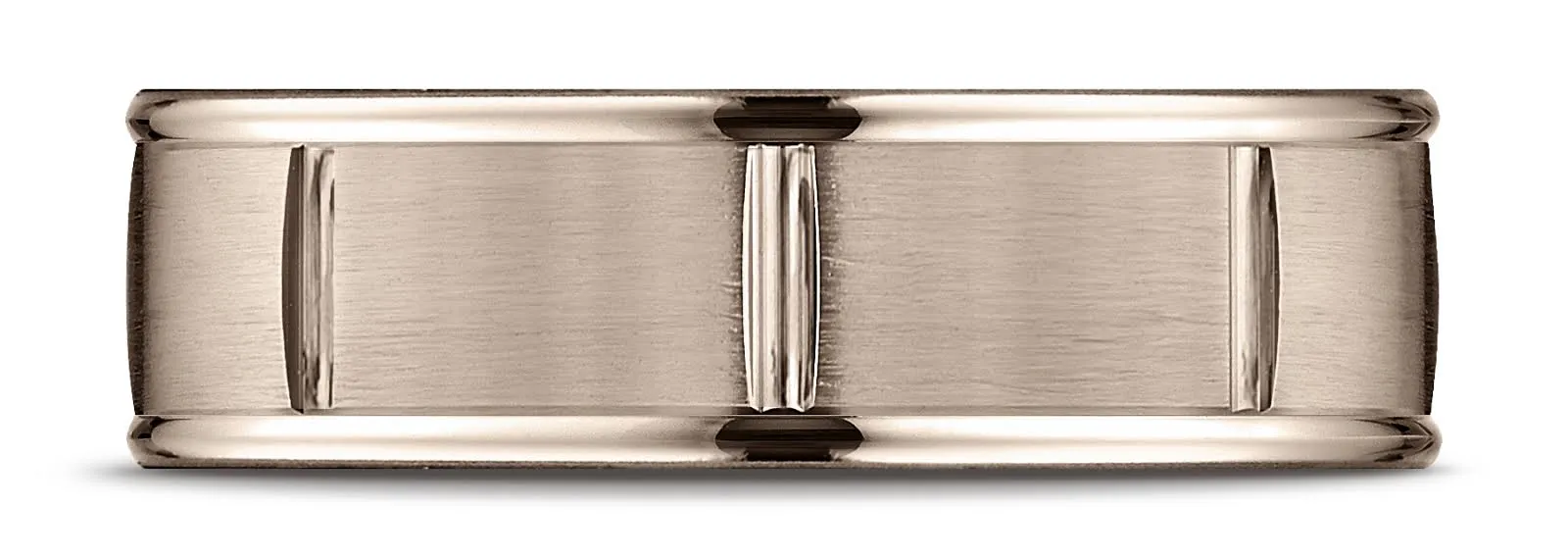 Benchmark 14k Rose Gold 7mm Comfort-Fit Satin-Finish 8 Center Cuts & Round Edge Carved Design Band,(4-15)