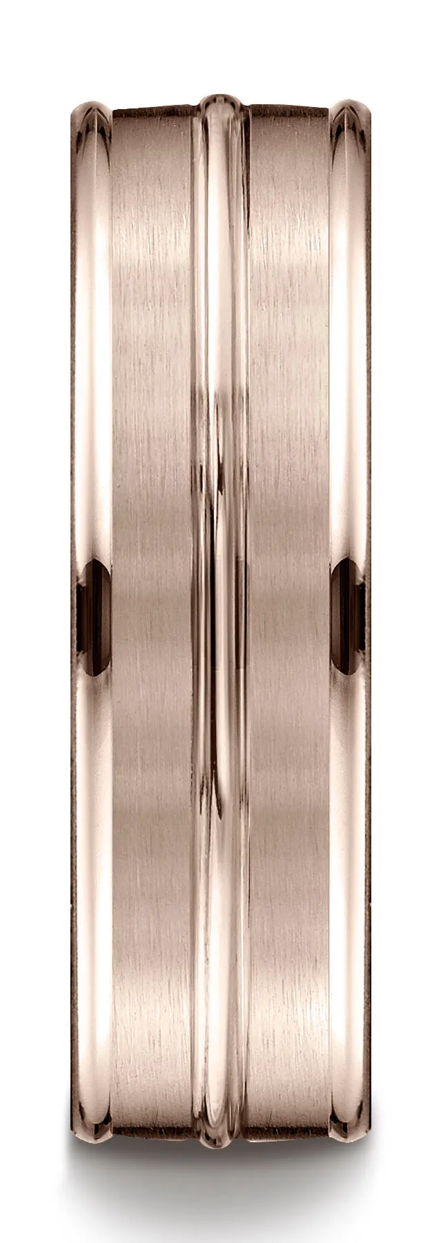 Benchmark 14k Rose Gold 7mm Comfort-Fit Satin-Finish and Round Edge Carved Design Band, (Size 4-15)