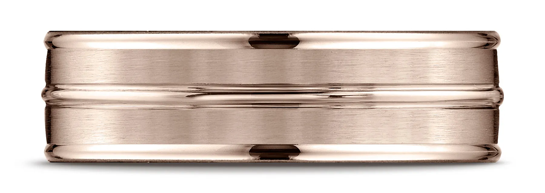 Benchmark 14k Rose Gold 7mm Comfort-Fit Satin-Finish and Round Edge Carved Design Band, (Size 4-15)