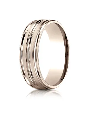 Benchmark 14k Rose Gold 7mm Comfort-Fit Satin-Finish and Round Edge Carved Design Band, (Size 4-15)