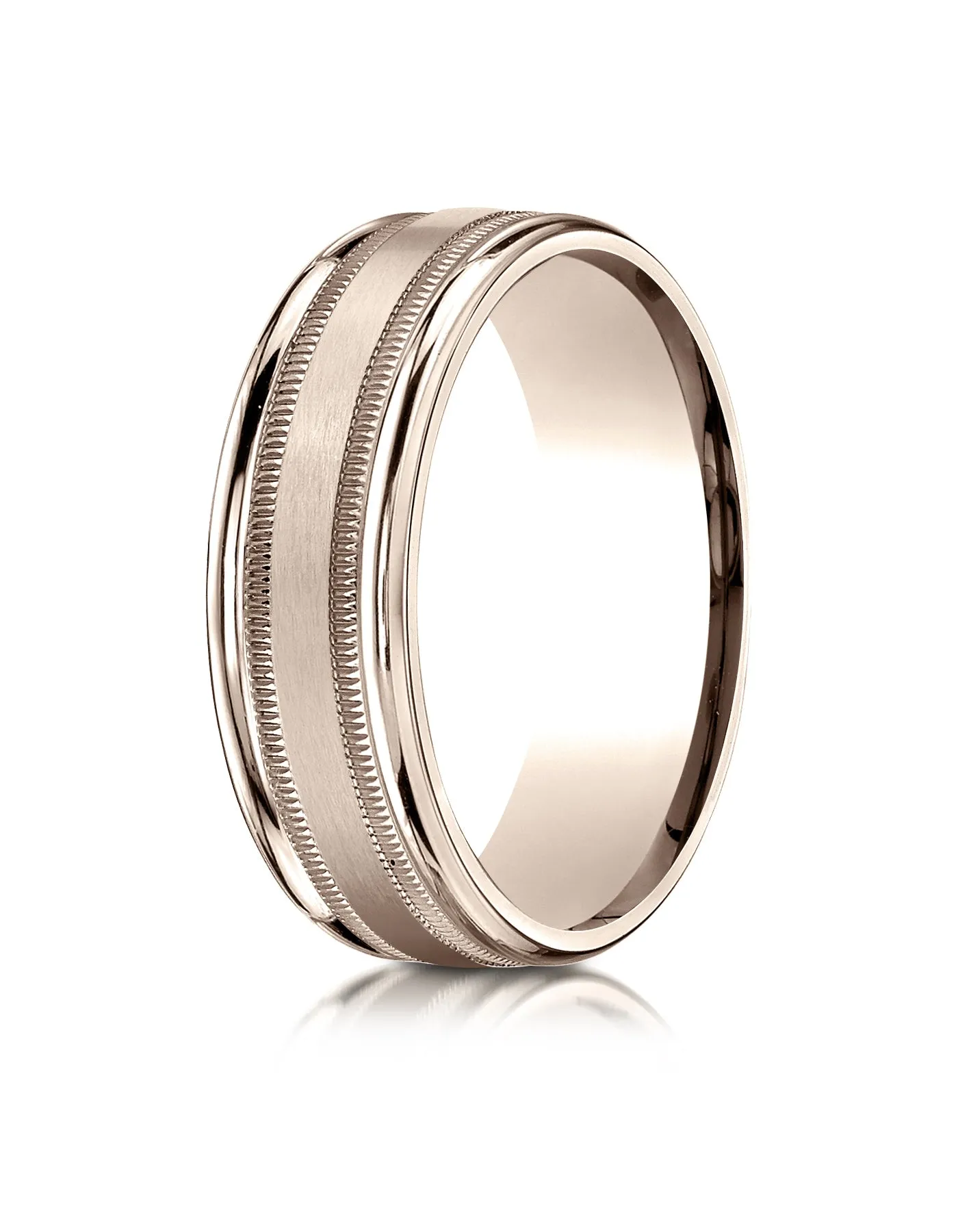 Benchmark 14k Rose Gold 7mm Comfort-Fit Satin Finish Center w/ Milgrain Round Edge Band,(4-15)