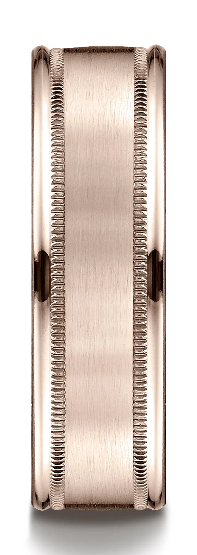 Benchmark 14k Rose Gold 7mm Comfort-Fit Satin Finish Center w/ Milgrain Round Edge Band,(4-15)