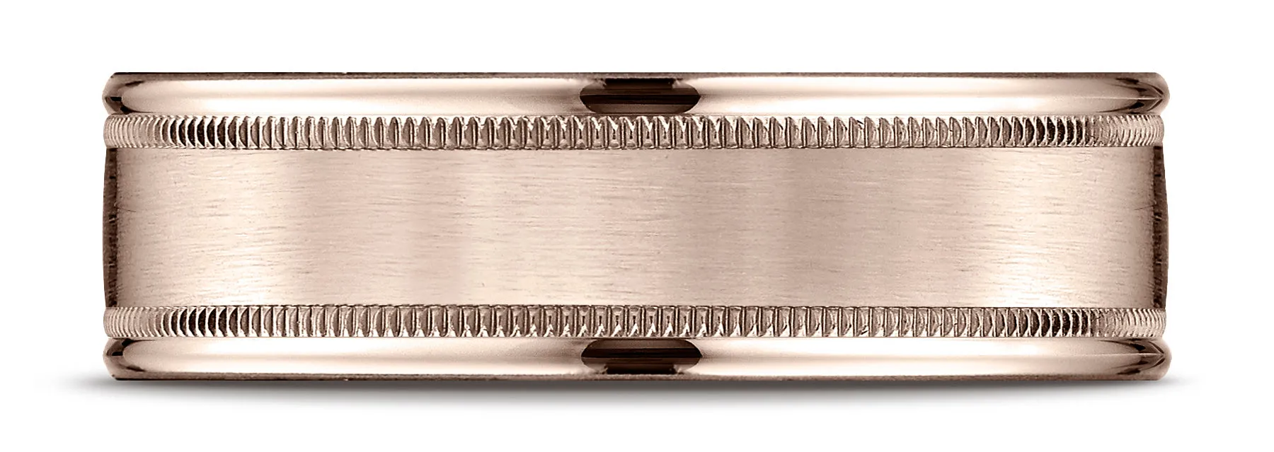 Benchmark 14k Rose Gold 7mm Comfort-Fit Satin Finish Center w/ Milgrain Round Edge Band,(4-15)