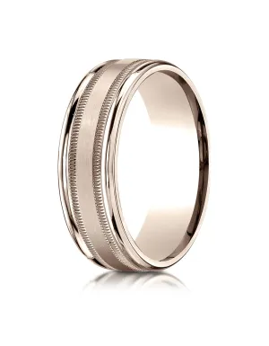 Benchmark 14k Rose Gold 7mm Comfort-Fit Satin Finish Center w/ Milgrain Round Edge Band,(4-15)