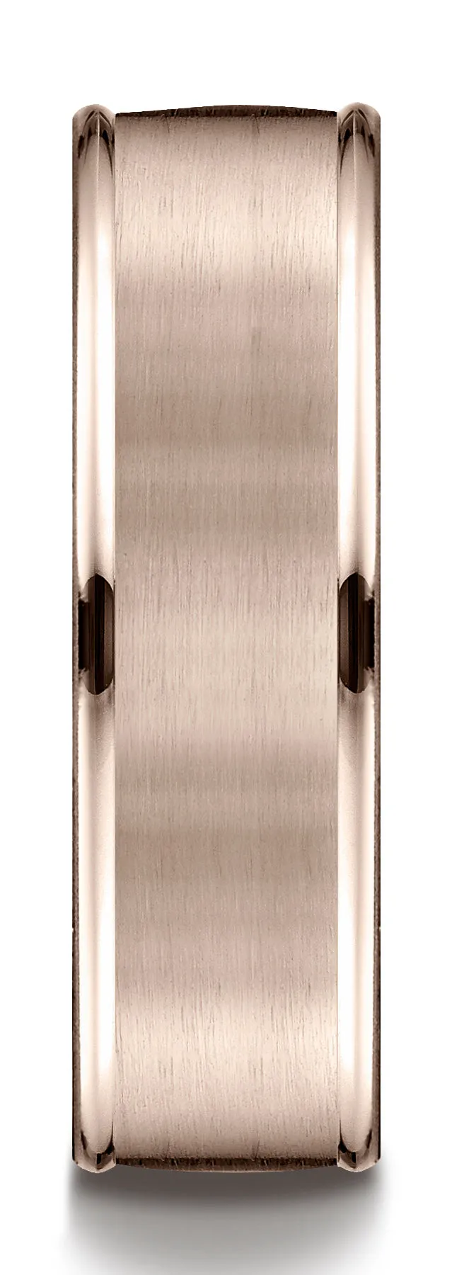 Benchmark 14k Rose Gold 7mm Comfort-Fit Satin Finish High Polish Round Edge Carved Design Band