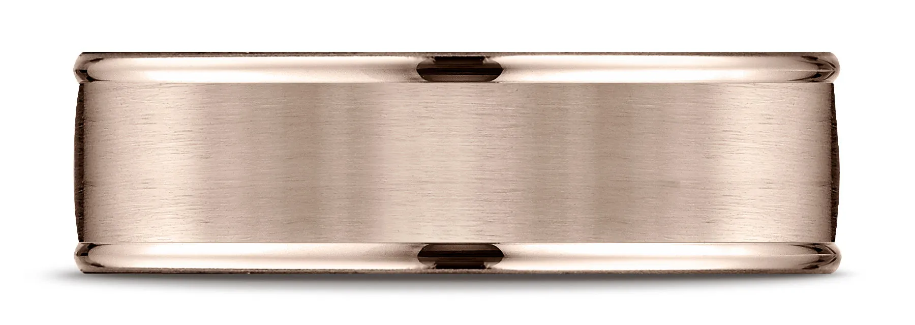 Benchmark 14k Rose Gold 7mm Comfort-Fit Satin Finish High Polish Round Edge Carved Design Band