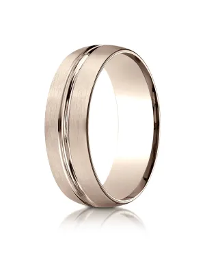 Benchmark 14k Rose Gold 7mm Comfort-Fit Satin-Finished w/ High Polish Center Cut Carved Design Band (4-15)