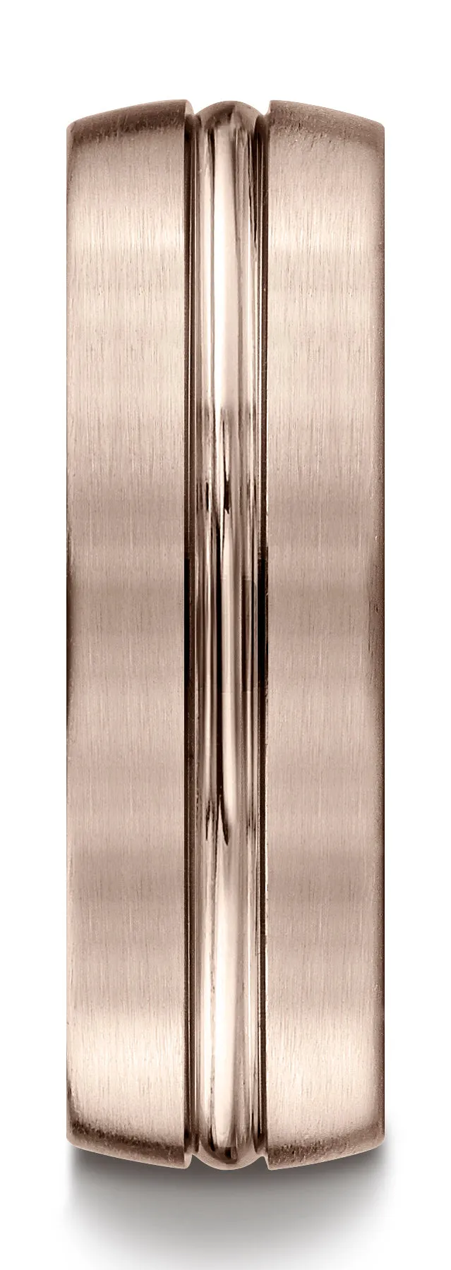Benchmark 14k Rose Gold 7mm Comfort-Fit Satin-Finished w/ High Polish Center Cut Carved Design Band (4-15)