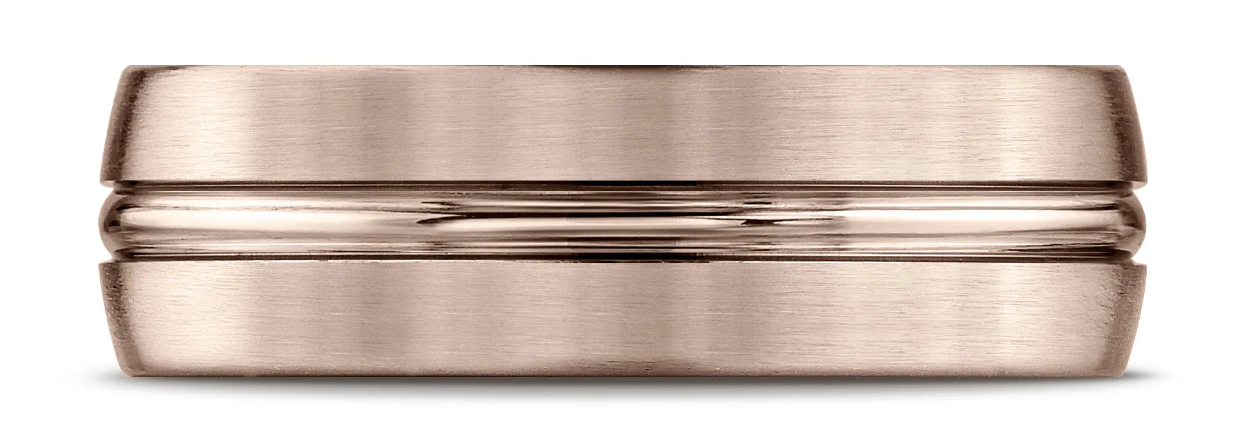 Benchmark 14k Rose Gold 7mm Comfort-Fit Satin-Finished w/ High Polish Center Cut Carved Design Band (4-15)