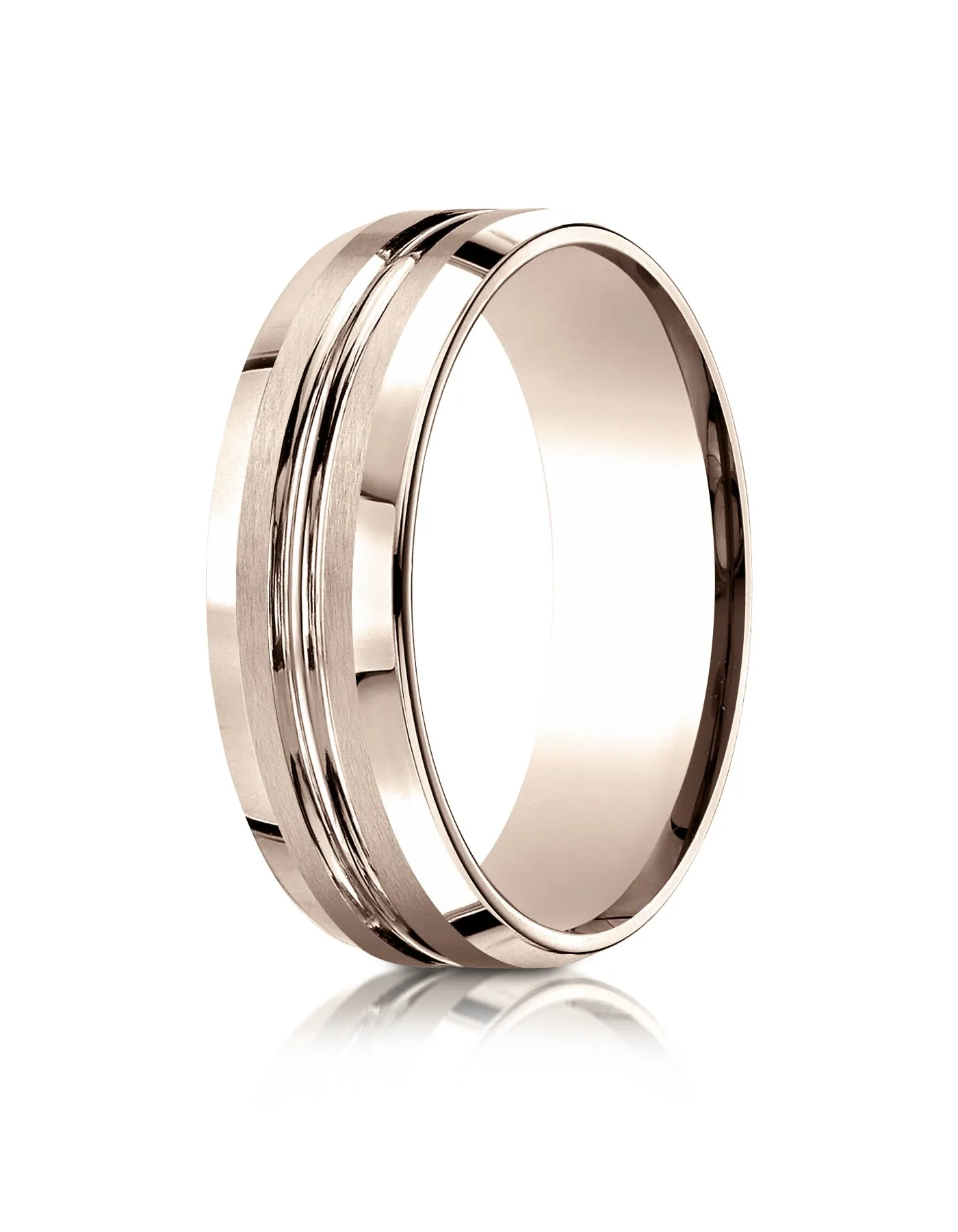 Benchmark 14k Rose Gold 7mm Comfort-Fit Satin-Finished w/ High Polished Cut Carved Design Band (Sizes 4-15)