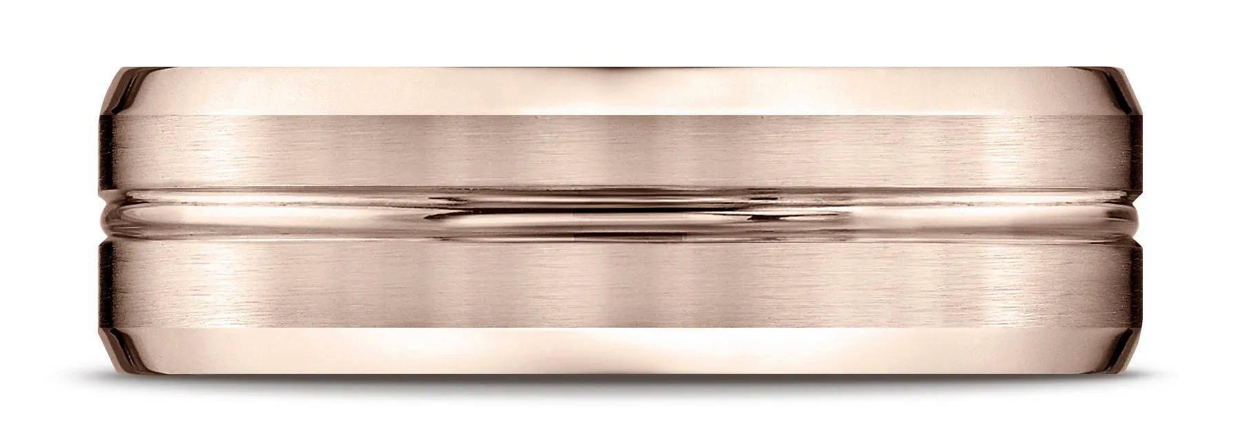 Benchmark 14k Rose Gold 7mm Comfort-Fit Satin-Finished w/ High Polished Cut Carved Design Band (Sizes 4-15)