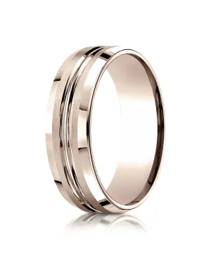 Benchmark 14k Rose Gold 7mm Comfort-Fit Satin-Finished w/ High Polished Cut Carved Design Band (Sizes 4-15)