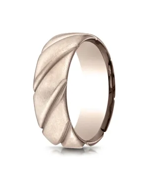 Benchmark 14K Rose Gold Comfort-Fit 7.5mm Satin Finished Swirl Pattern Design Wedding Band Ring