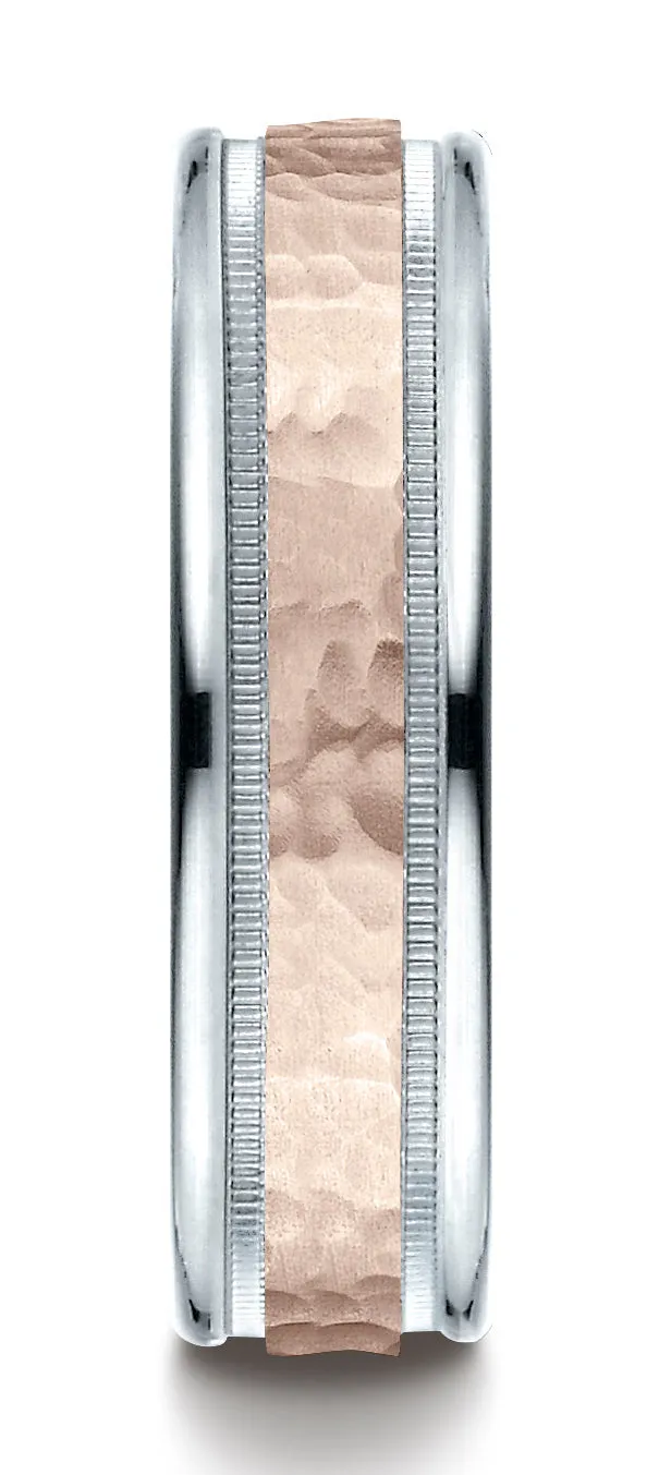 Benchmark 14k Two-Toned Gold 6mm Comfort-Fit Hammer Finish Design Band, (Sizes 6-13)