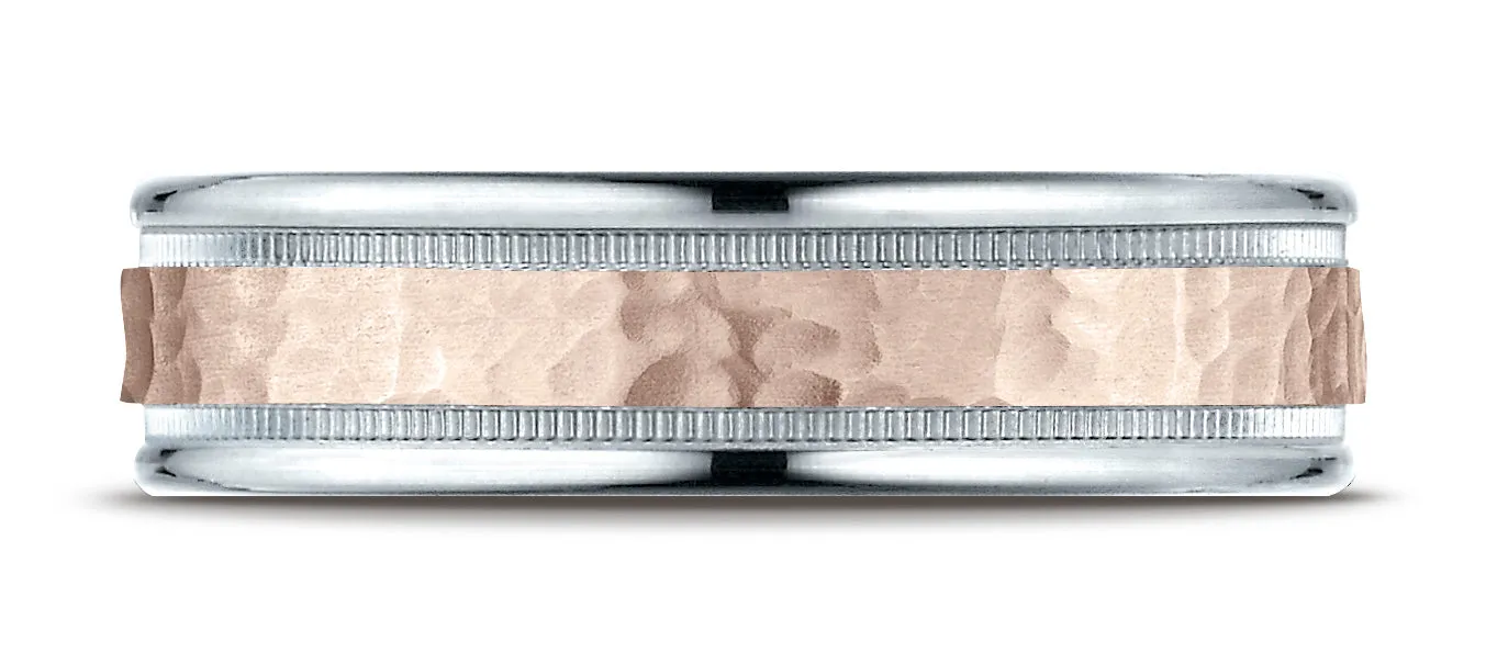 Benchmark 14k Two-Toned Gold 6mm Comfort-Fit Hammer Finish Design Band, (Sizes 6-13)