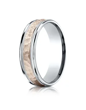 Benchmark 14k Two-Toned Gold 6mm Comfort-Fit Hammer Finish Design Band, (Sizes 6-13)
