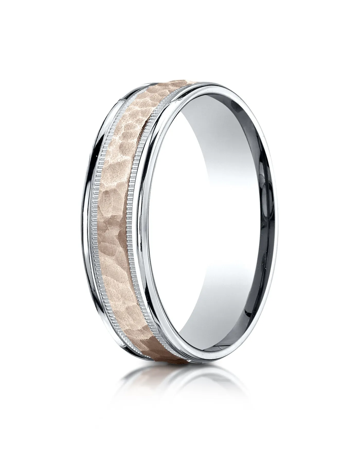 Benchmark 14k Two-Toned Gold 6mm Comfort-Fit Hammer Finish Design Band, (Sizes 6-13)