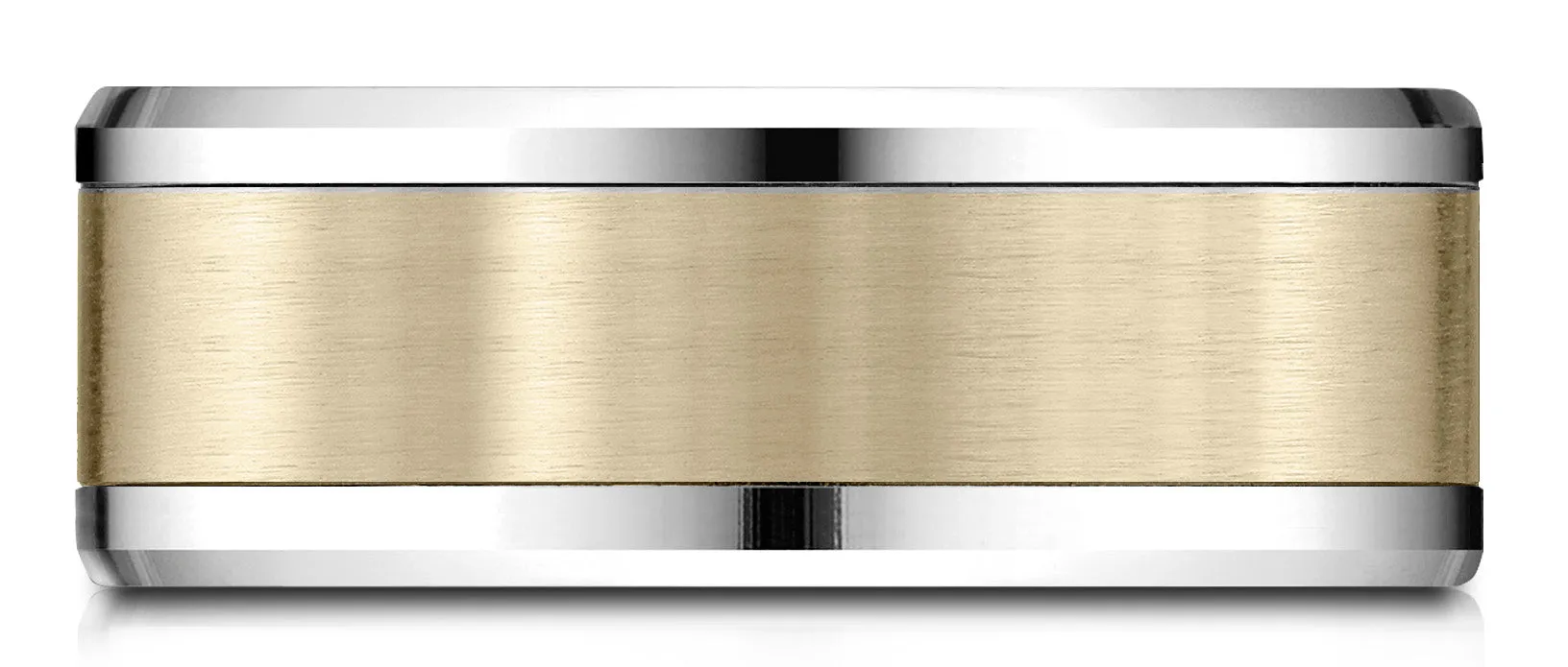 Benchmark 14k Two-Toned Gold 8mm Comfort-Fit Drop Bevel Satin Finish Design Band, (Sizes 6-13)
