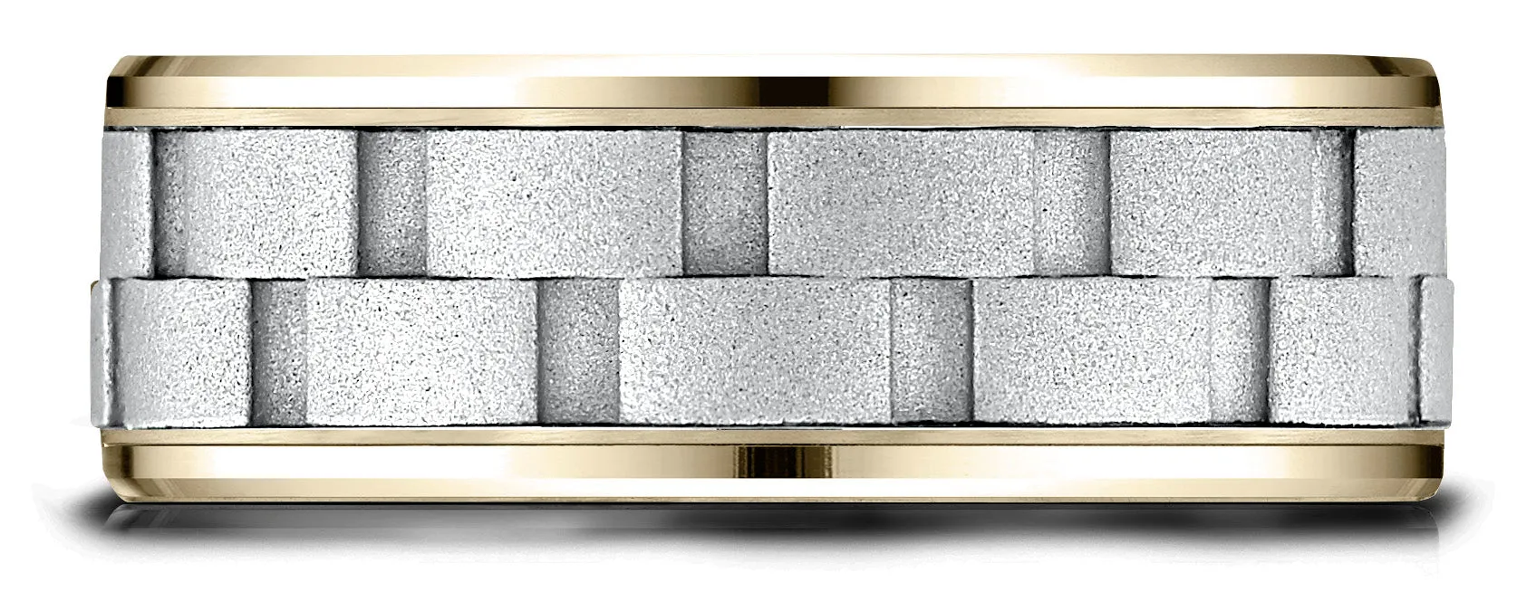 Benchmark 14k Two-Toned Gold 8mm Comfort-Fit Sandblasted Satin Finish Chain Link Design Band,(6-13)