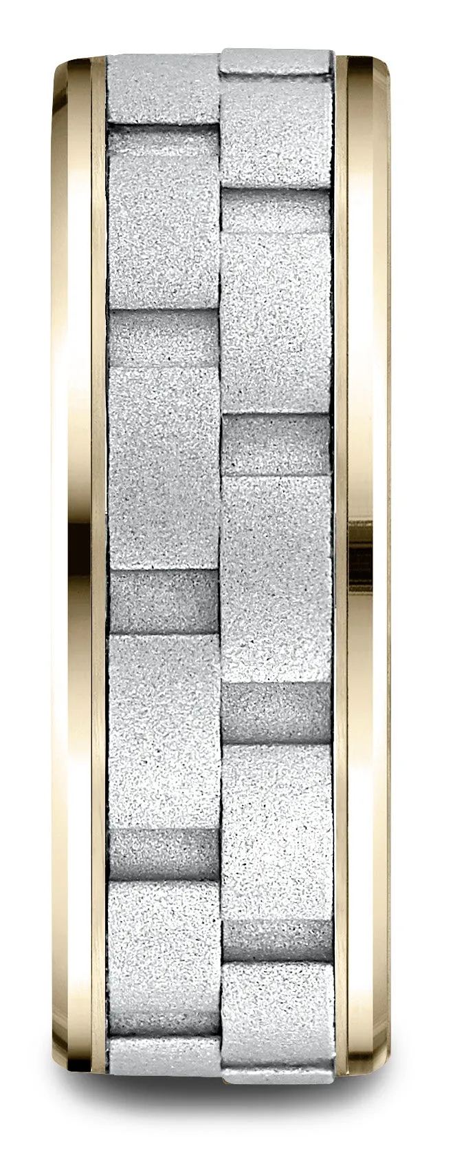 Benchmark 14k Two-Toned Gold 8mm Comfort-Fit Sandblasted Satin Finish Chain Link Design Band,(6-13)