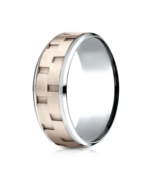 Benchmark 14k Two-Toned Gold 8mm Comfort-Fit Sandblasted Satin Finish Chain Link Design Band,(6-13)