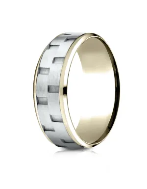 Benchmark 14k Two-Toned Gold 8mm Comfort-Fit Sandblasted Satin Finish Chain Link Design Band,(6-13)