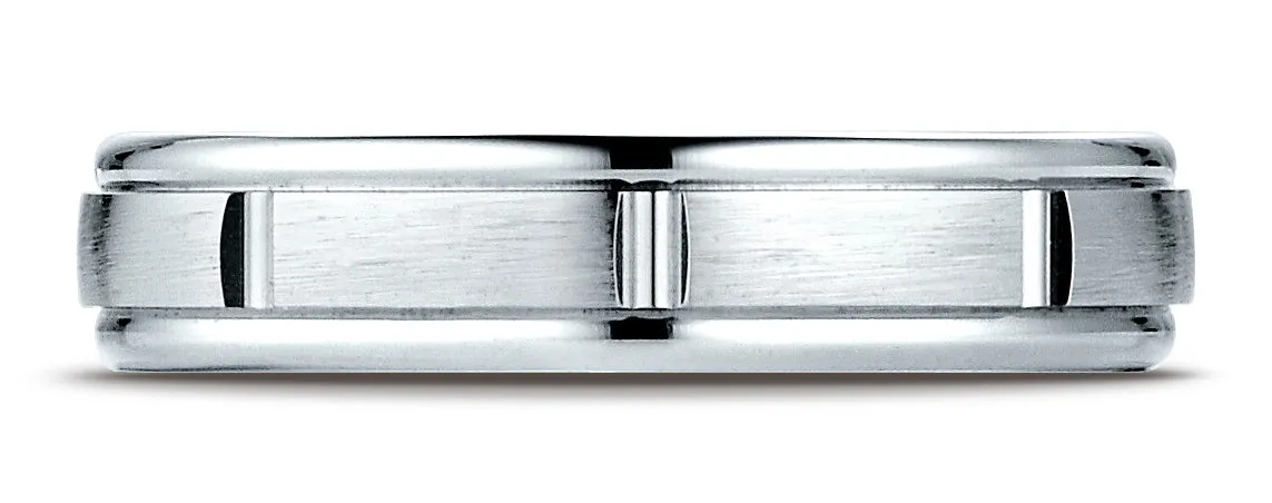 Benchmark 14K White Gold 4mm Comfort-Fit Satin-Finish 8 Center Cuts and Round Edge Carved Design Ring