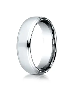 Benchmark 14k White Gold 6.5mm Comfort-Fit Drop Edge High Polish Design Band, (Sizes 4-14)