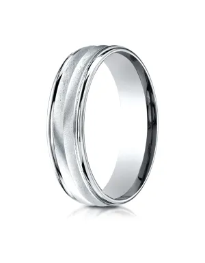 Benchmark 14K White Gold 6mm Comfort-Fit Chevron Design with Round Edge Carved Design Wedding Band Ring