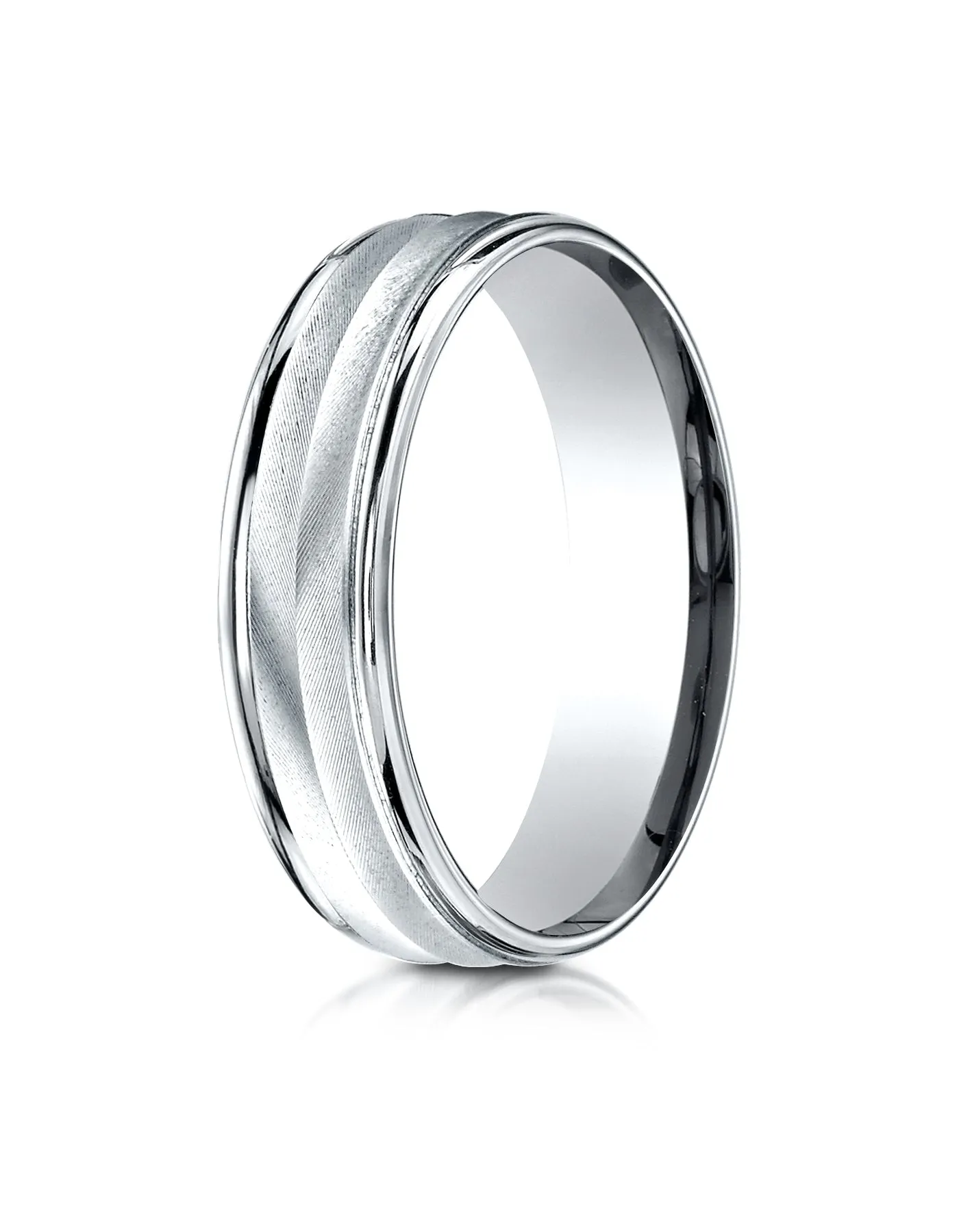 Benchmark 14K White Gold 6mm Comfort-Fit Chevron Design with Round Edge Carved Design Wedding Band Ring