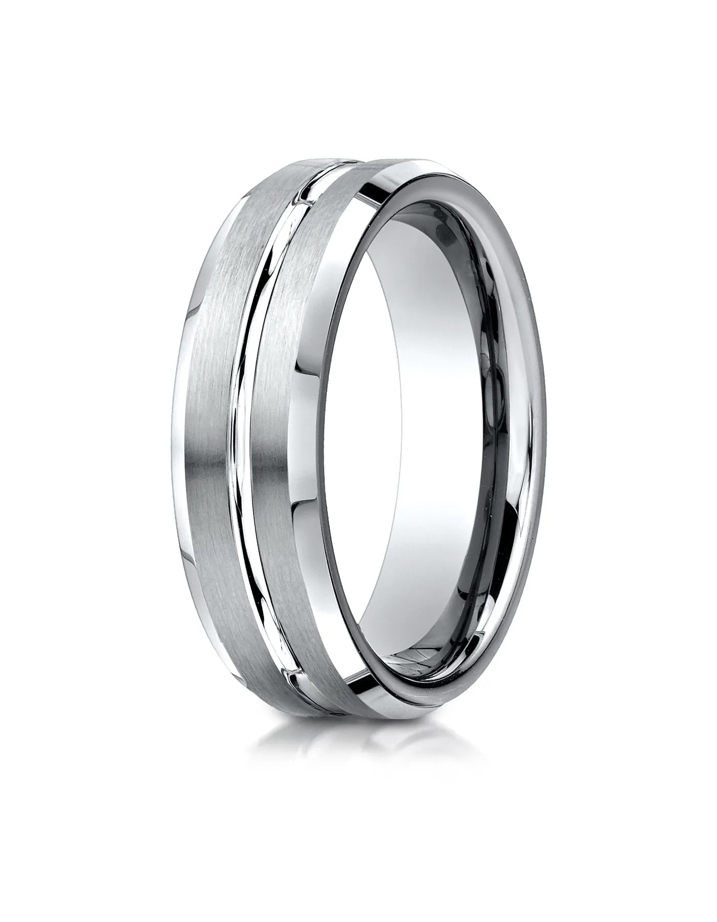 Benchmark 14K White Gold 6mm Comfort-Fit Satin-Finished w/  High Polished Cut Carved Design Wedding Band
