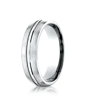 Benchmark 14k White Gold 6mm Comfort-Fit Satin-Finished with High Polished Center Cut Carved Design Ring