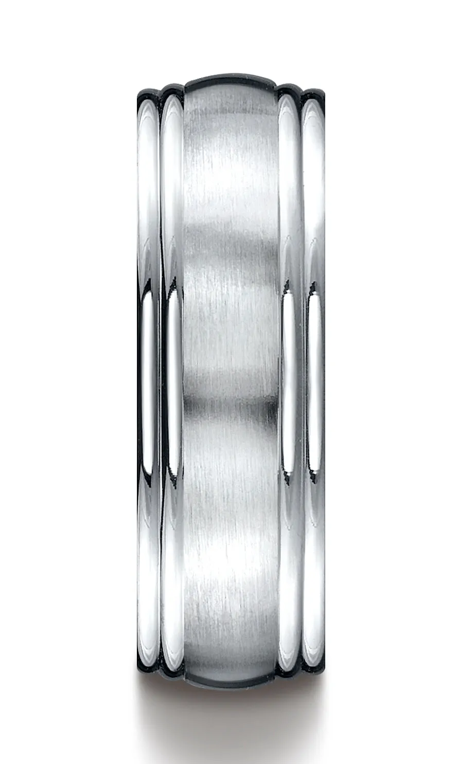 Benchmark 14K White Gold 7.5mm Comfort-Fit Satin-Finished Double Round Edge Carved Design Wedding Band