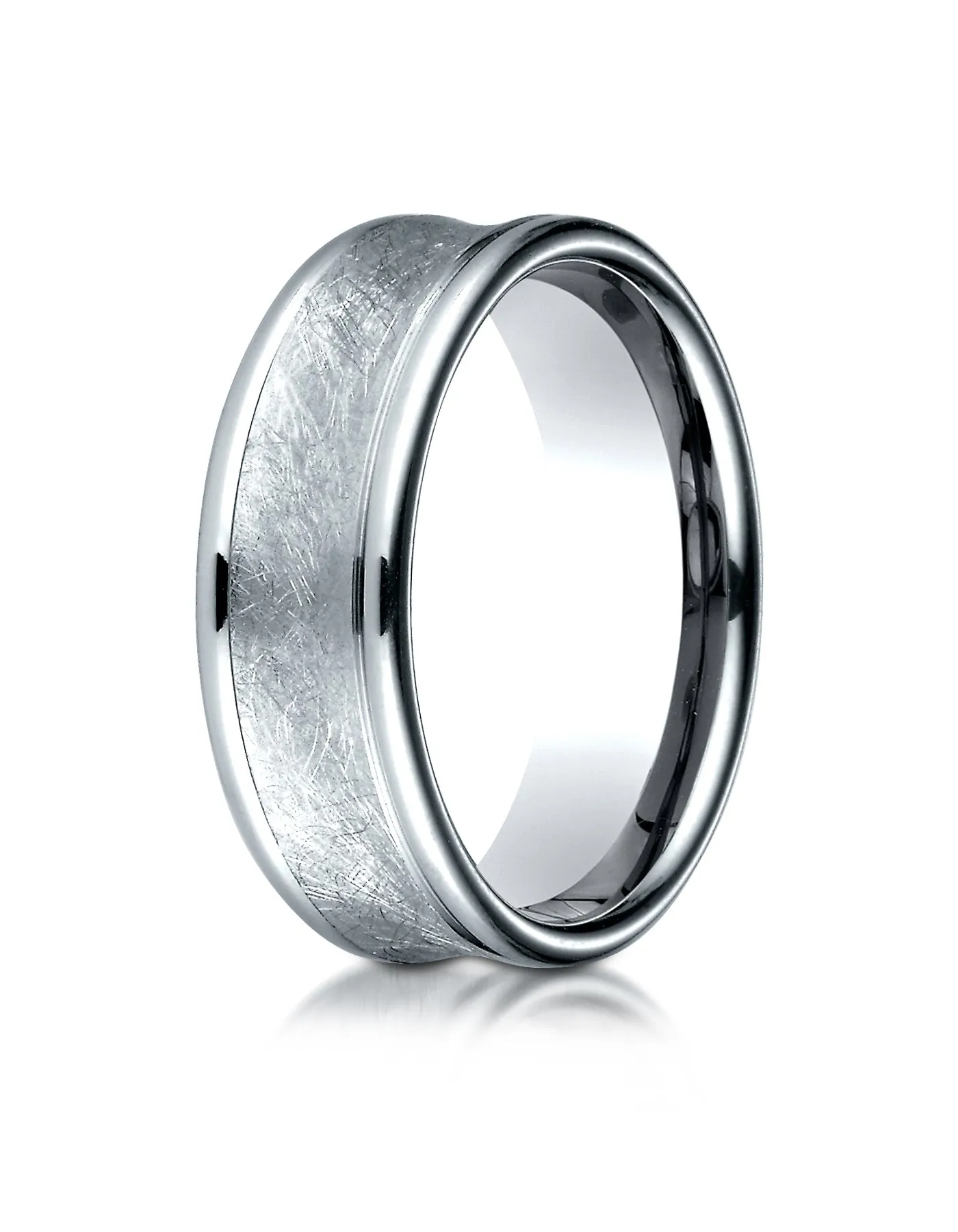 Benchmark 14K White Gold 7.5mm Comfort-Fit Swirled Finish Center Round Edge Design Wedding Band Ring