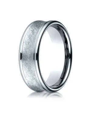 Benchmark 14K White Gold 7.5mm Comfort-Fit Swirled Finish Center Round Edge Design Wedding Band Ring