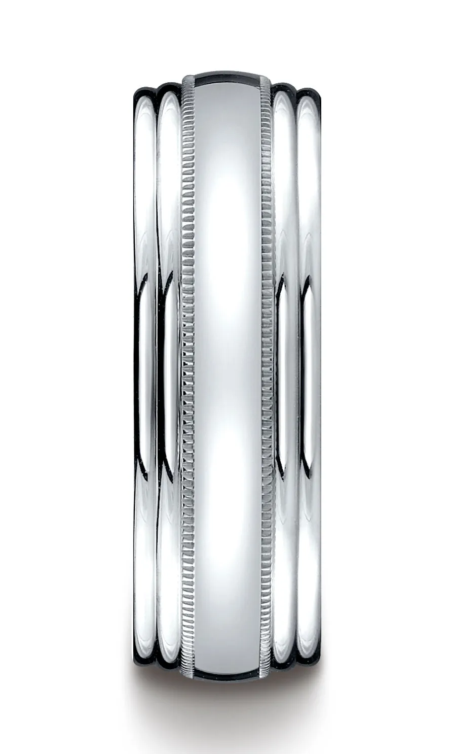 Benchmark 14K White Gold 7.5mm Comfort-Fit with Milgrain Double Round Edge Carved Design Wedding Band