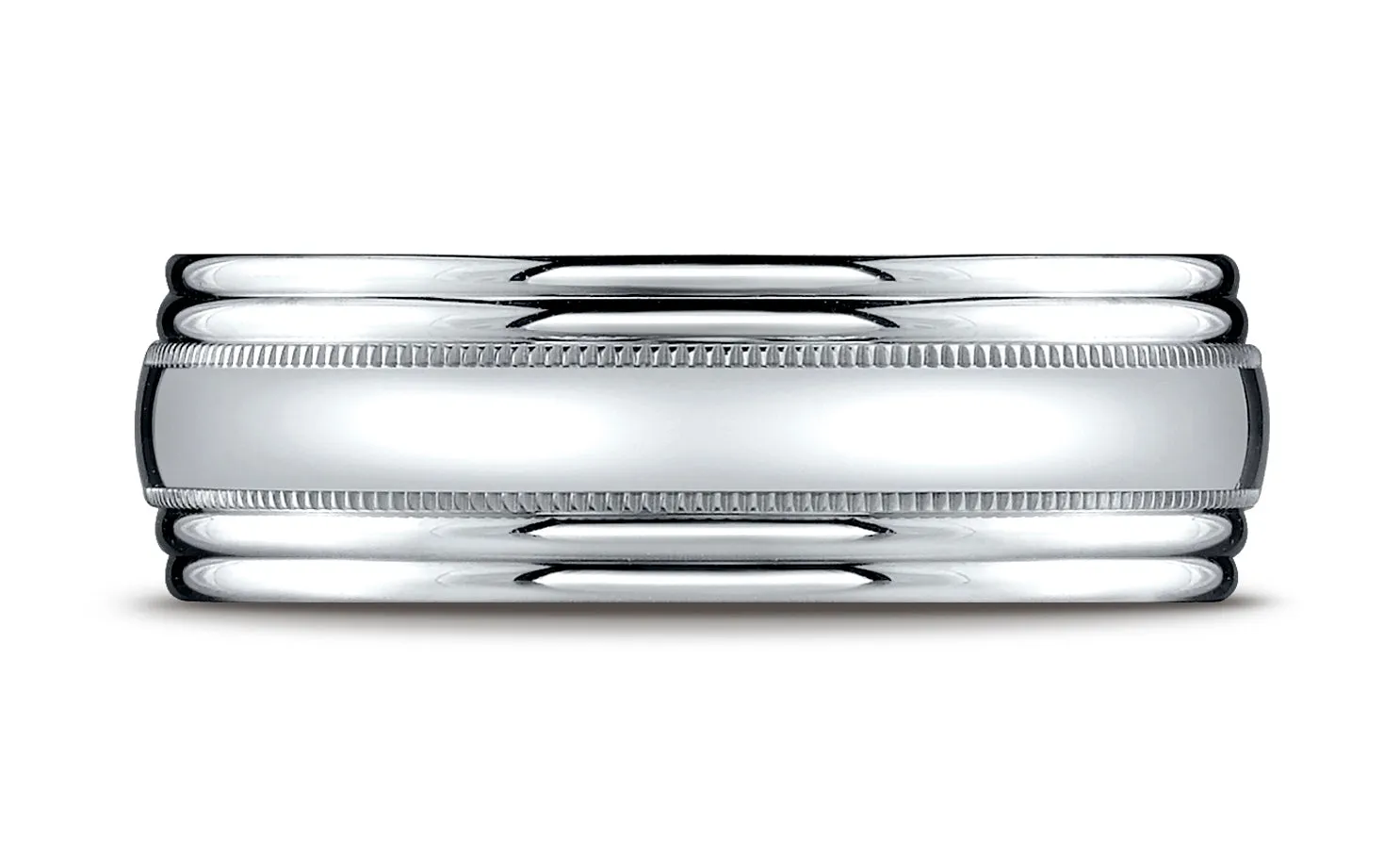 Benchmark 14K White Gold 7.5mm Comfort-Fit with Milgrain Double Round Edge Carved Design Wedding Band