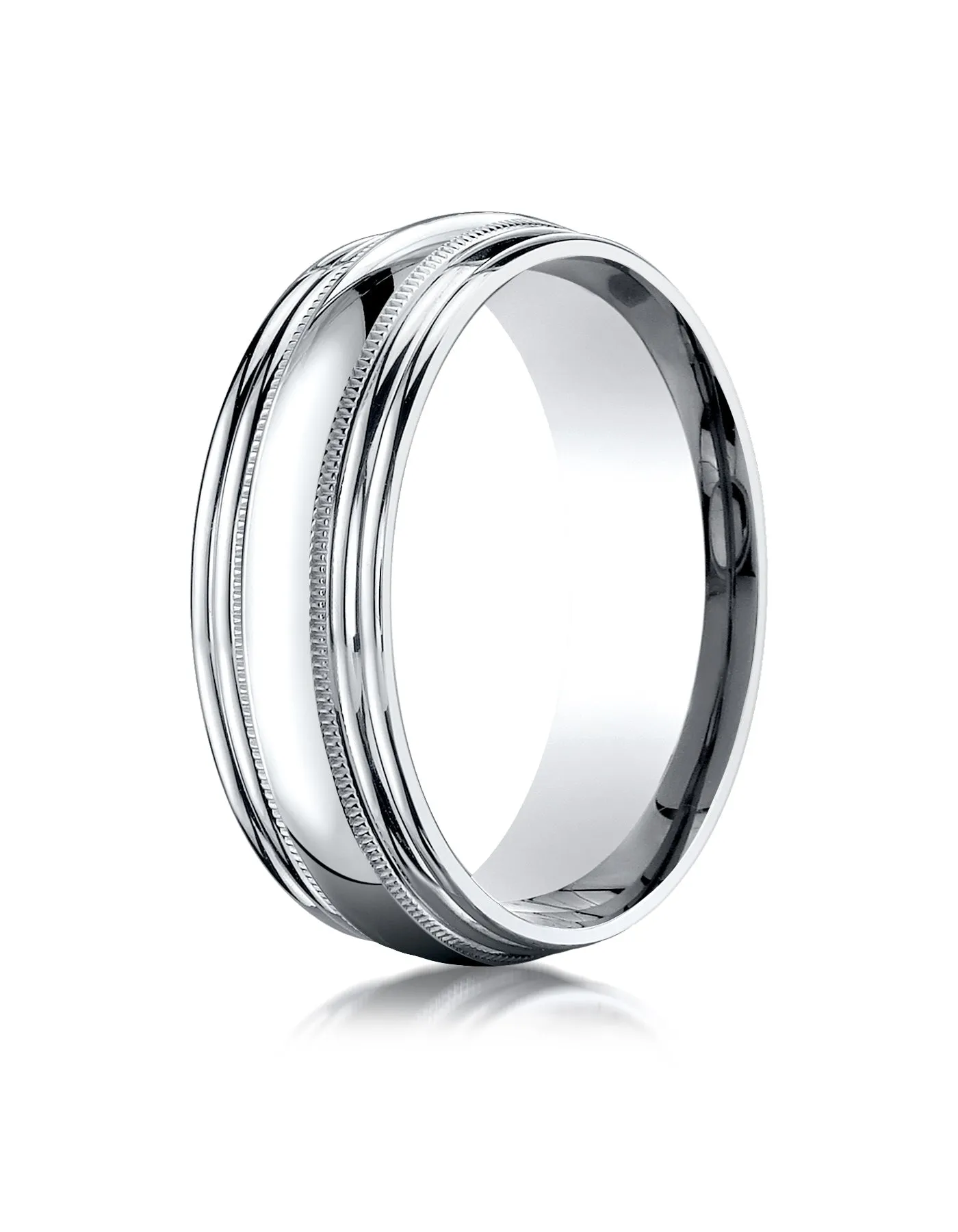 Benchmark 14K White Gold 7.5mm Comfort-Fit with Milgrain Double Round Edge Carved Design Wedding Band