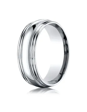 Benchmark 14K White Gold 7.5mm Comfort-Fit with Milgrain Double Round Edge Carved Design Wedding Band