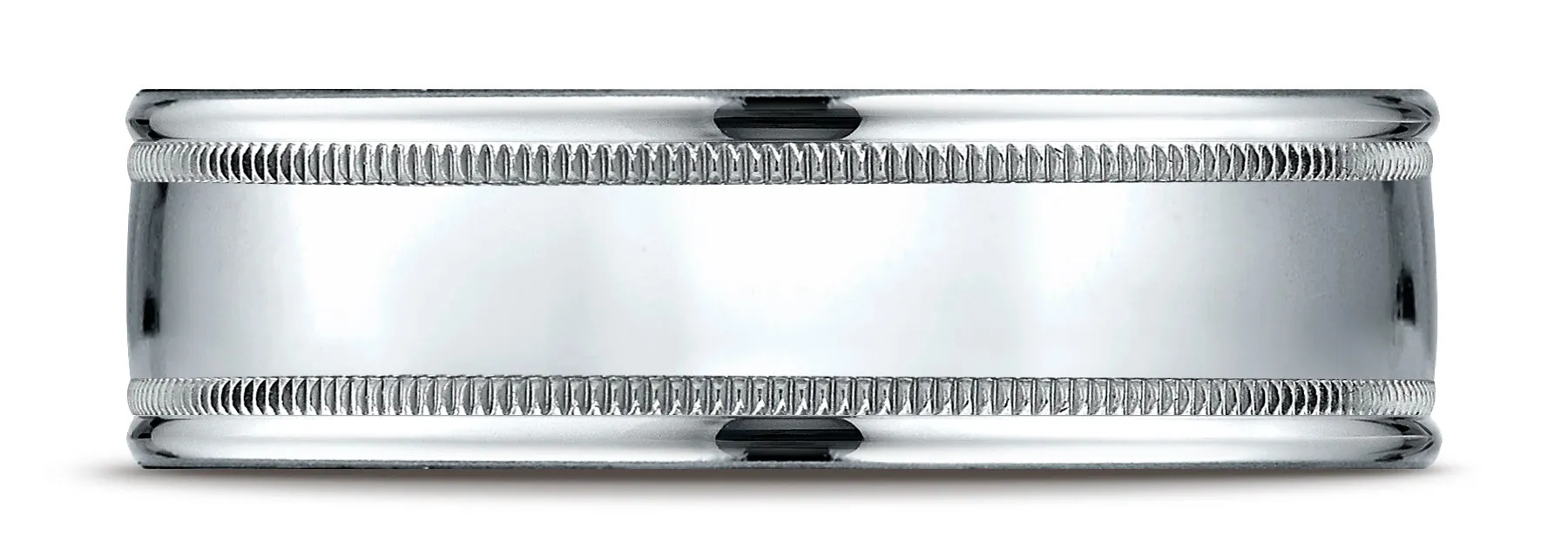 Benchmark 14k White Gold 7mm Comfort-Fit High Polish with Milgrain Round Edge Carved Design Band ( 4-15)