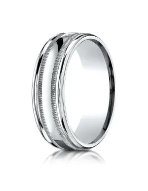 Benchmark 14k White Gold 7mm Comfort-Fit High Polish with Milgrain Round Edge Carved Design Band ( 4-15)