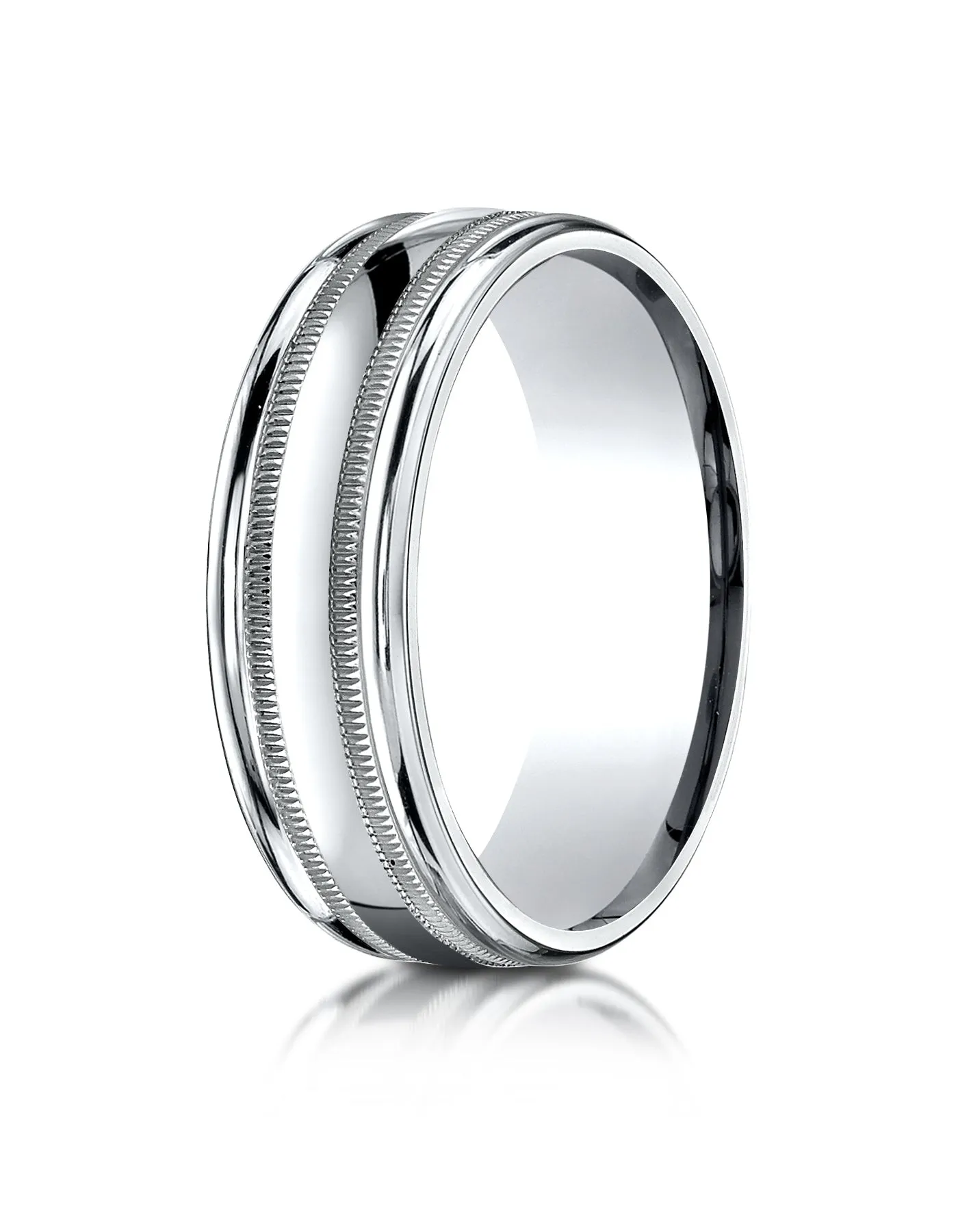 Benchmark 14k White Gold 7mm Comfort-Fit High Polish with Milgrain Round Edge Carved Design Band ( 4-15)