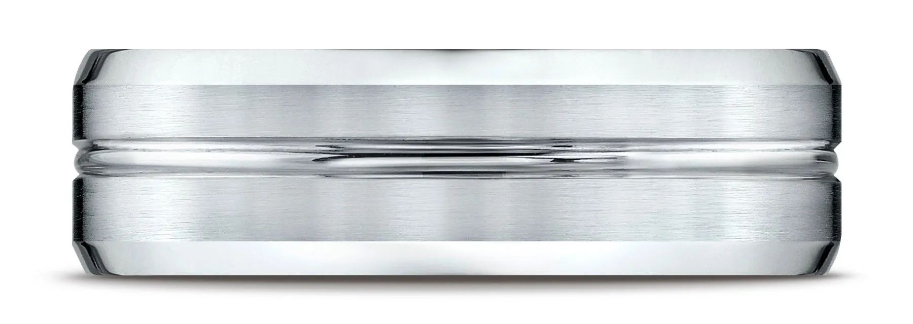Benchmark 14k White Gold 7mm Comfort-Fit Satin-Finish with High Polished Cut Carved Design Band, (4-15)